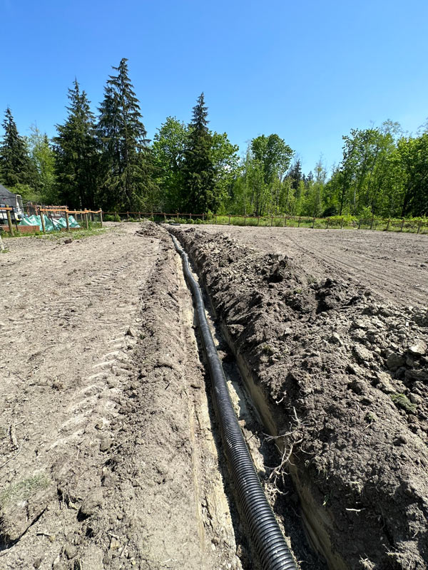 A draining system that is being installed in a horse pasture.